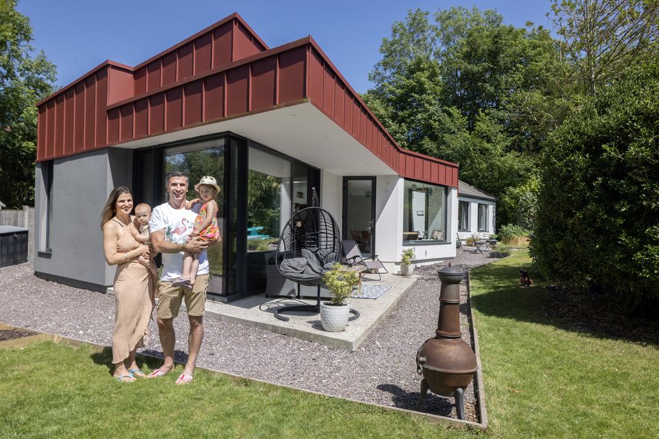 Constanze von Randow and John O’Sullivan pictured with their daughter Skyla and baby son Sol outside their recently renovated home in Cork. Photo: Tony Gavin